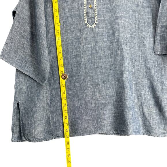 Eddie Bauer Blue 3/4 Sleeve Embroidery Trim Buttoned Placket Tunic‎ Size XL - Picture 6 of 6